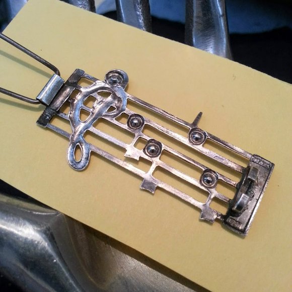 Antique Sterling Pearl Music Notes Treble Clef Barrette 2\